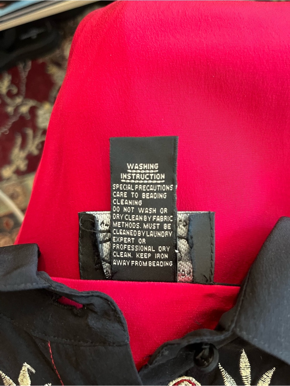 Red Embroidered Collared Button-Up Top - Picture 5 of 12